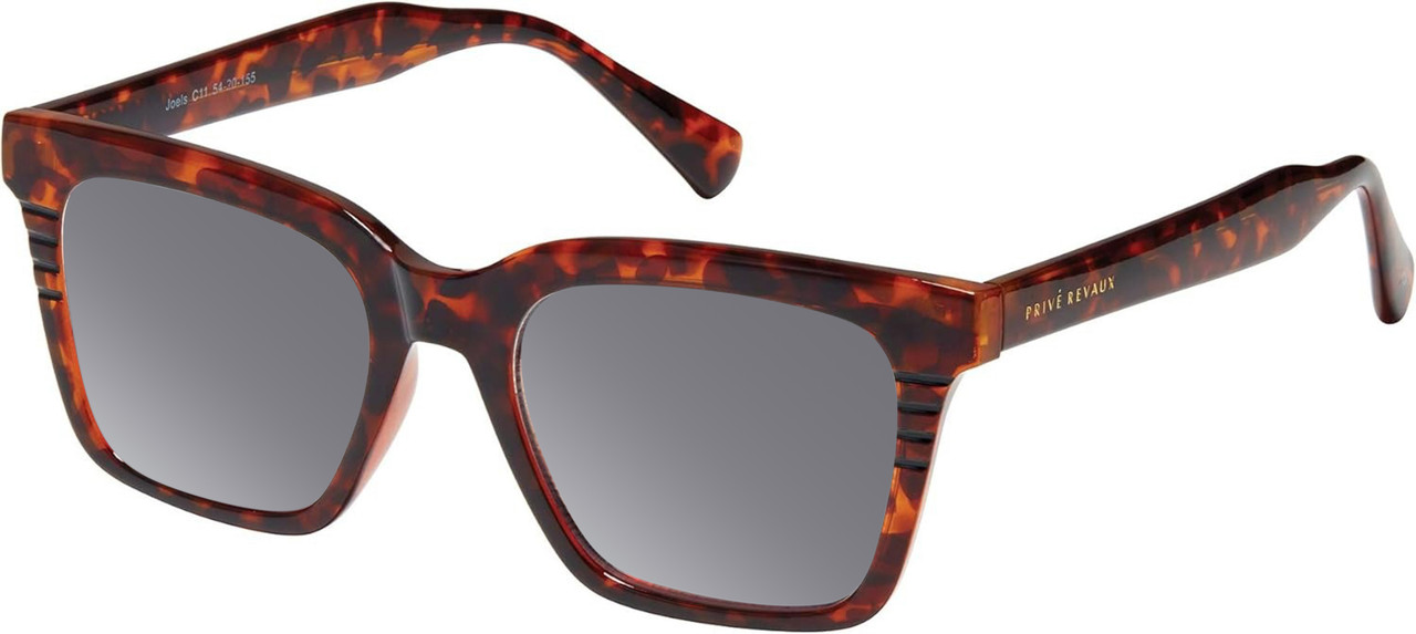 Prive Revaux Joels Unisex Square Polarized Sunglasses Brown Tortoise Havana 54mm with Custom Cut Silver Mirror Lenses