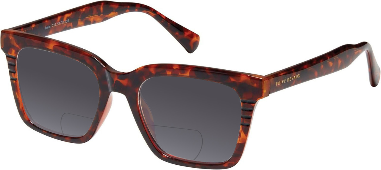 Profile View of Prive Revaux Joels Designer Polarized Reading Sunglasses with Custom Cut Powered Smoke Grey Lenses in Brown Tortoise Havana Unisex Square Full Rim Acetate 54 mm