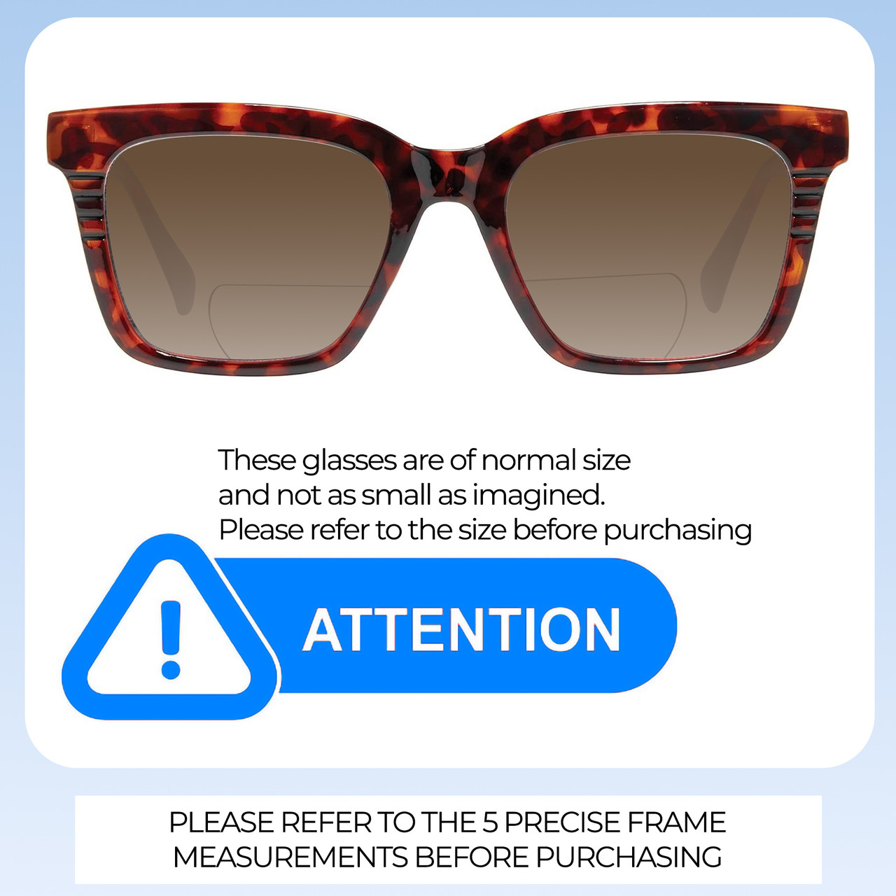 Size Awareness Illustration of Prive Revaux Joels Designer Polarized Reading Sunglasses with Custom Cut Powered Amber Brown Lenses in Brown Tortoise Havana Unisex Square Full Rim Acetate 54 mm