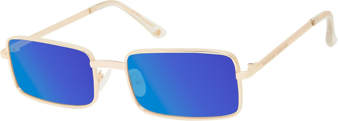 Profile View of Prive Revaux Matrix Designer Polarized Sunglasses with Custom Cut Blue Mirror Lenses in Champagne Gold Unisex Rectangular Full Rim Metal 55 mm