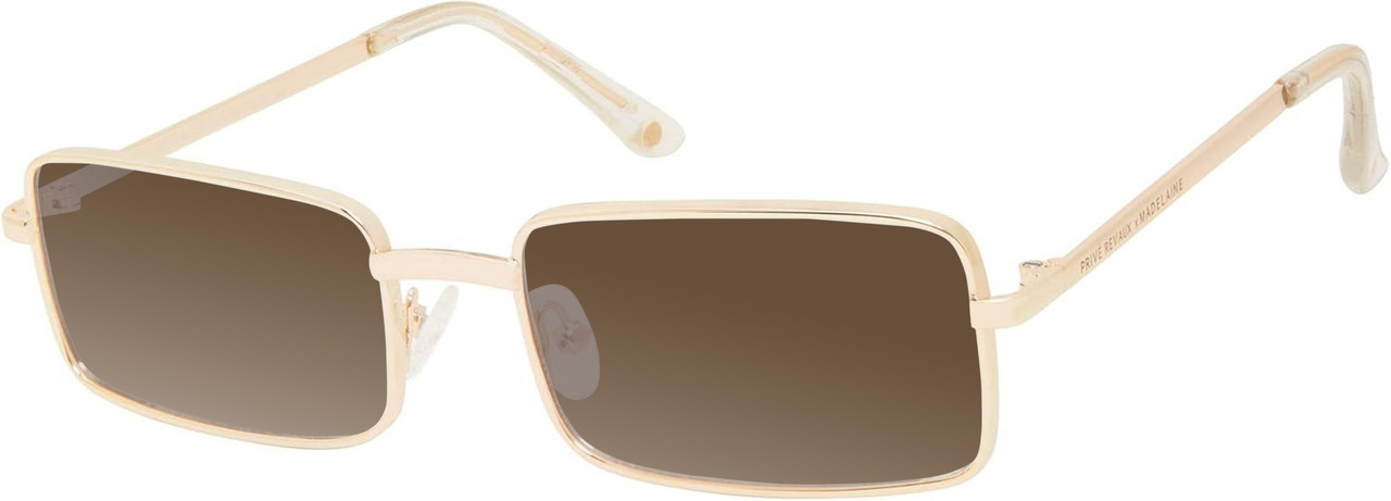 Profile View of Prive Revaux Matrix Designer Polarized Sunglasses with Custom Cut Amber Brown Lenses in Champagne Gold Unisex Rectangular Full Rim Metal 55 mm