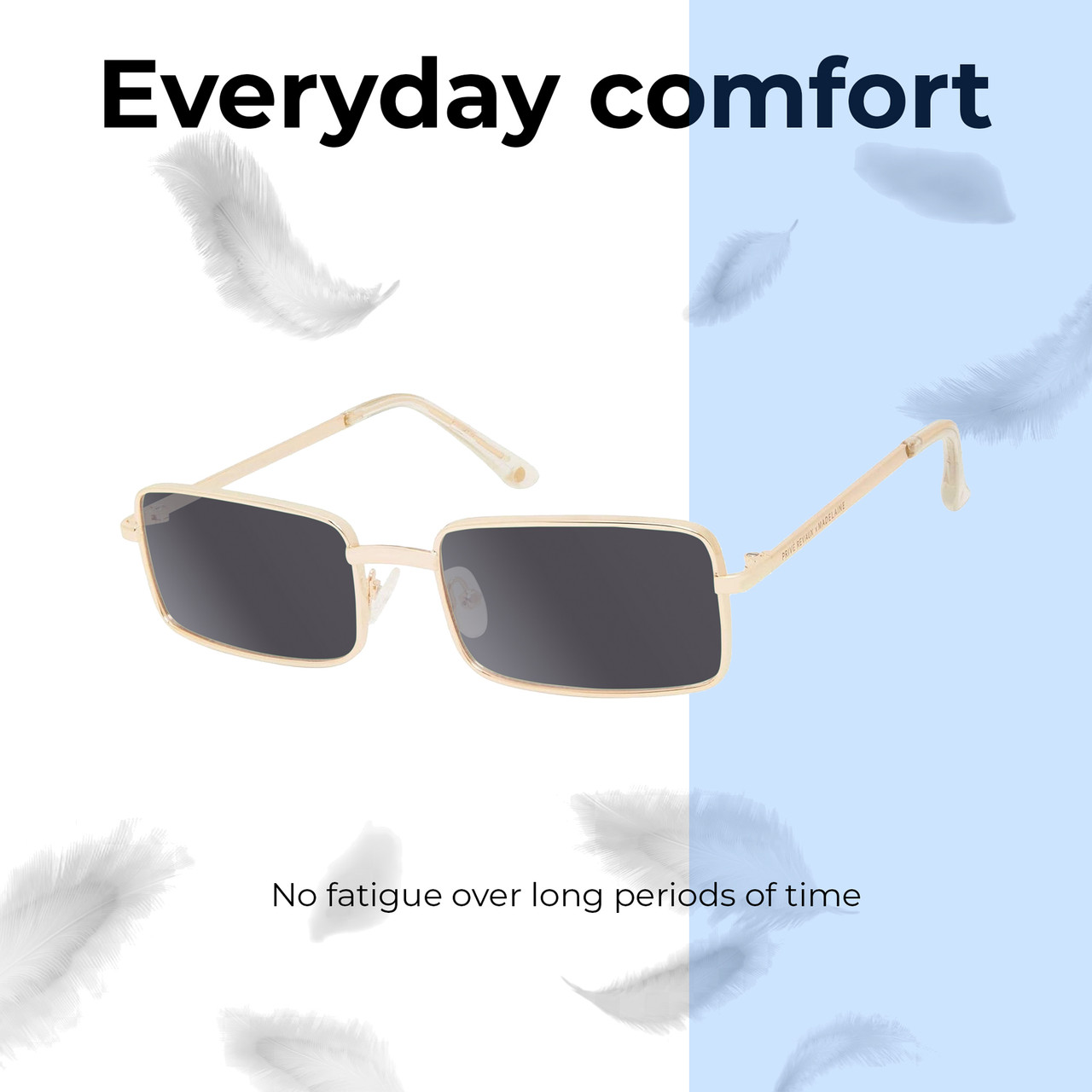 Lightweight Construction Illustration of Prive Revaux Matrix Designer Polarized Sunglasses with Custom Cut Smoke Grey Lenses in Champagne Gold Unisex Rectangular Full Rim Metal 55 mm