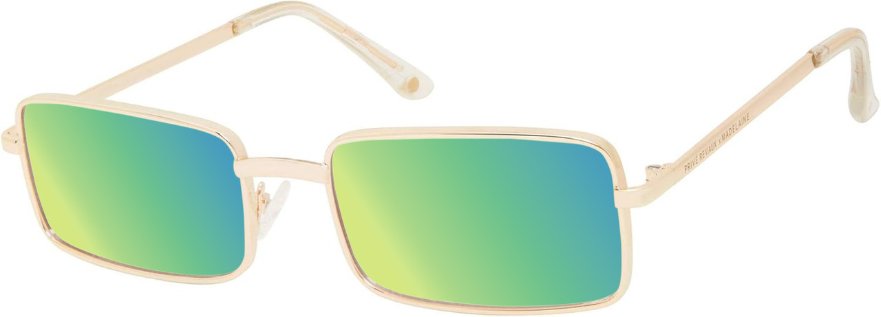 Prive Revaux Matrix Unisex Rectangular Polarized Sunglasses Champagne Gold 55 mm with Custom Cut Green Mirror Lenses