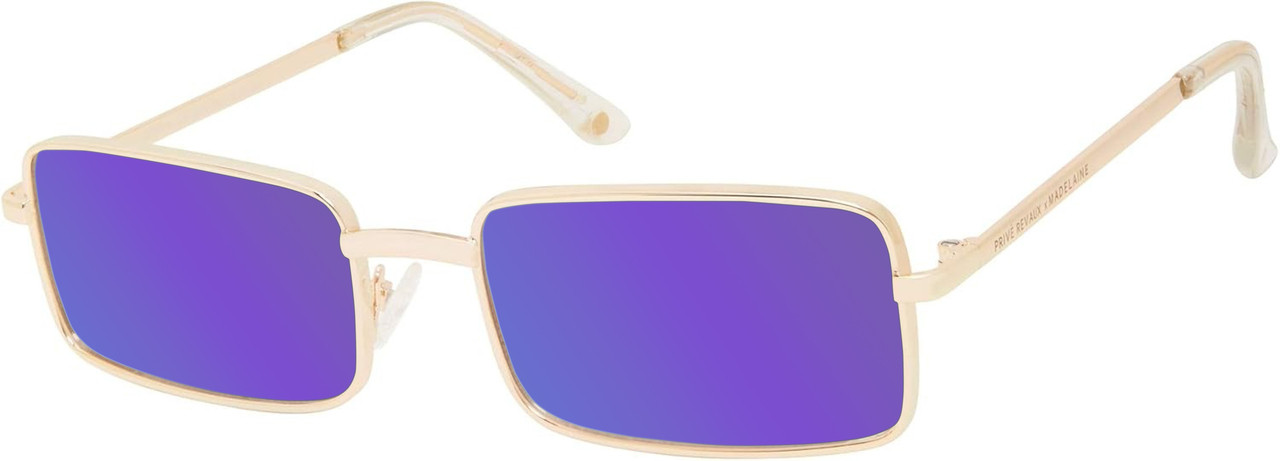 Prive Revaux Matrix Unisex Rectangular Polarized Sunglasses Champagne Gold 55 mm with Custom Cut Purple Mirror Lenses