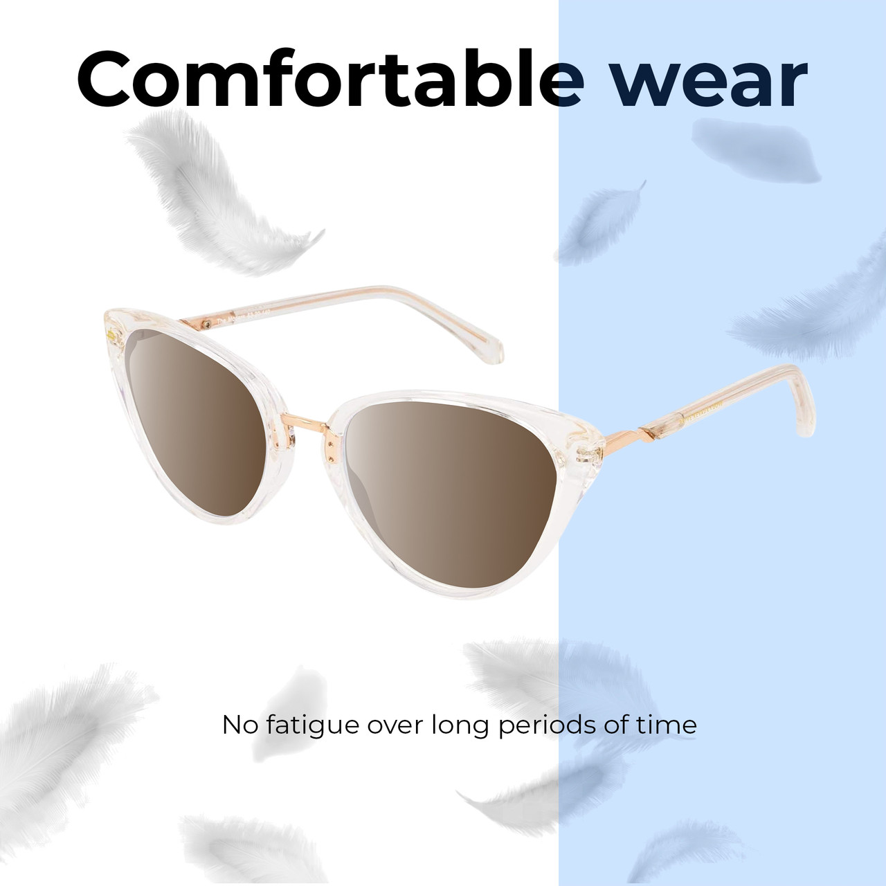 Lightweight Construction Illustration of Prive Revaux Modern Designer Polarized Sunglasses with Custom Cut Amber Brown Lenses in Crystal Clear Ladies Cat Eye Full Rim Acetate 53 mm