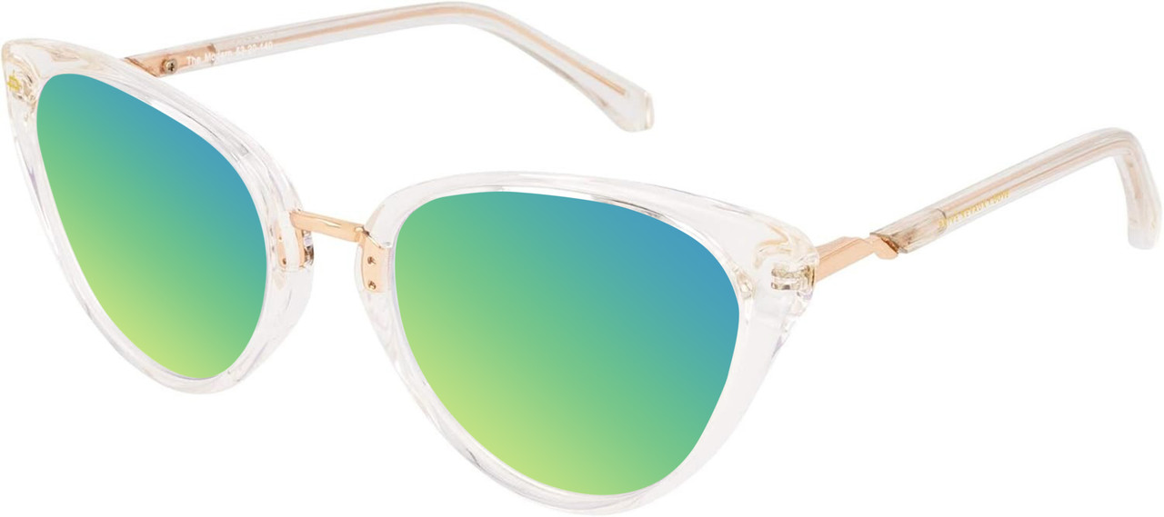 Prive Revaux Modern CatEye Polarized Sunglasses in Crystal Clear 53mm 10 OPTIONS with Custom Cut Green Mirror Lenses