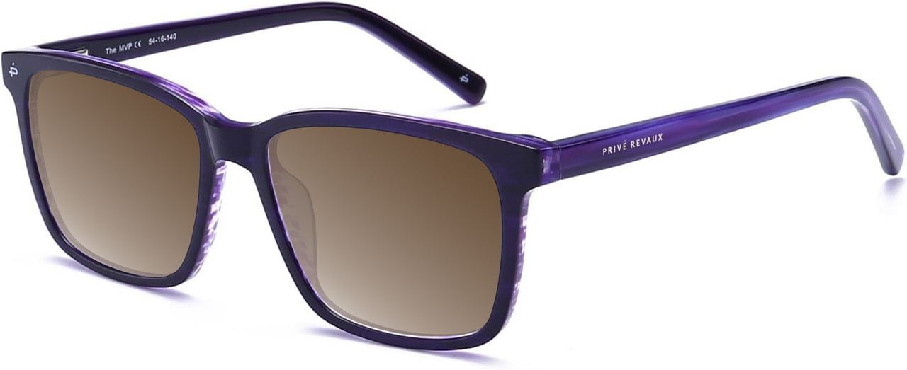 Profile View of Prive Revaux MVP Designer Polarized Sunglasses with Custom Cut Amber Brown Lenses in Midnight Plum Purple Unisex Square Full Rim Acetate 54 mm