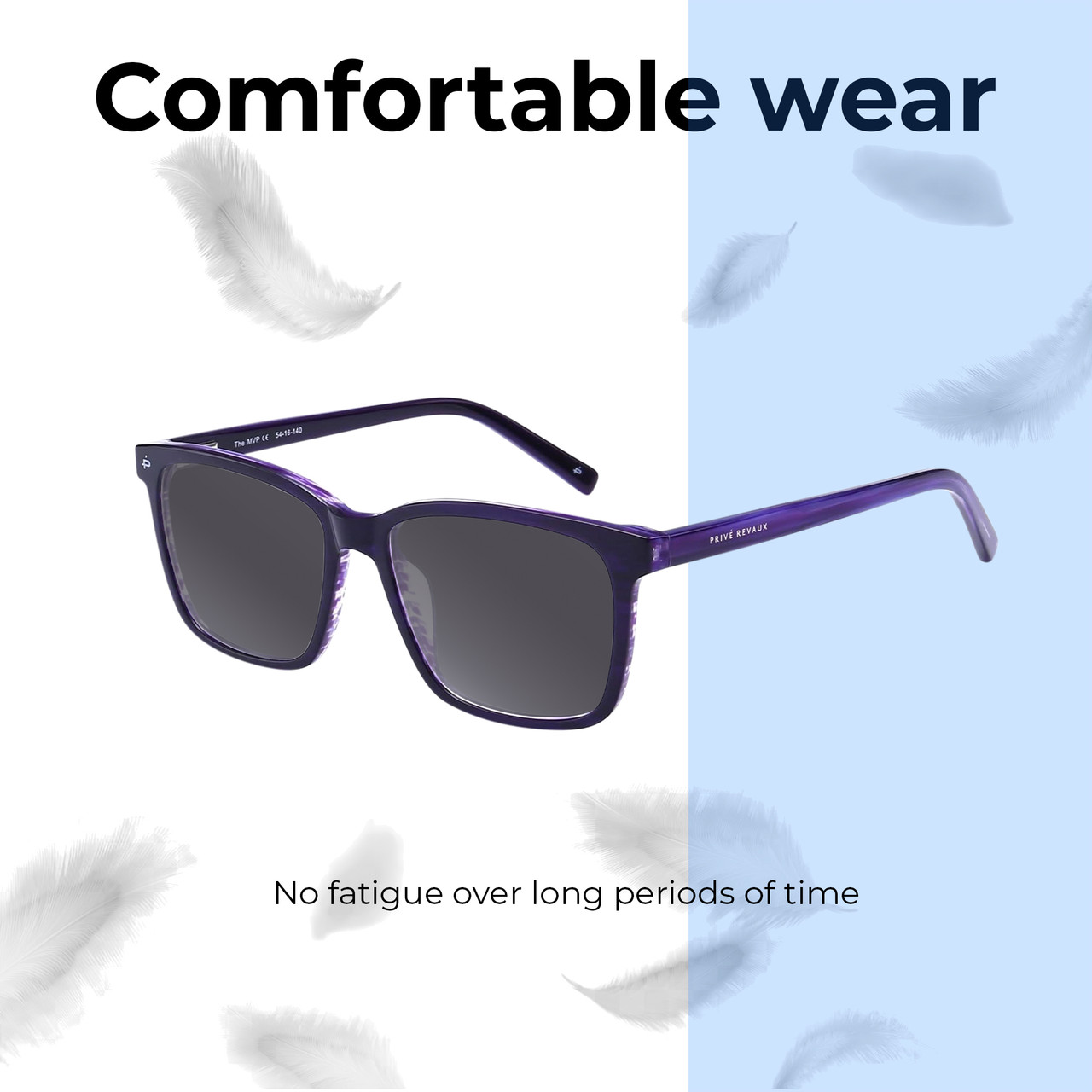 Lightweight Construction Illustration of Prive Revaux MVP Designer Polarized Sunglasses with Custom Cut Smoke Grey Lenses in Midnight Plum Purple Unisex Square Full Rim Acetate 54 mm