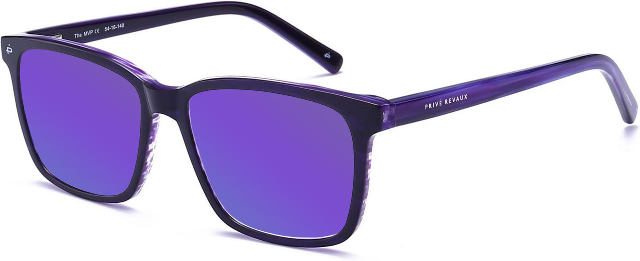 Prive Revaux MVP Unisex Square Polarized Sunglasses in Midnight Plum Purple 54mm with Custom Cut Purple Mirror Lenses