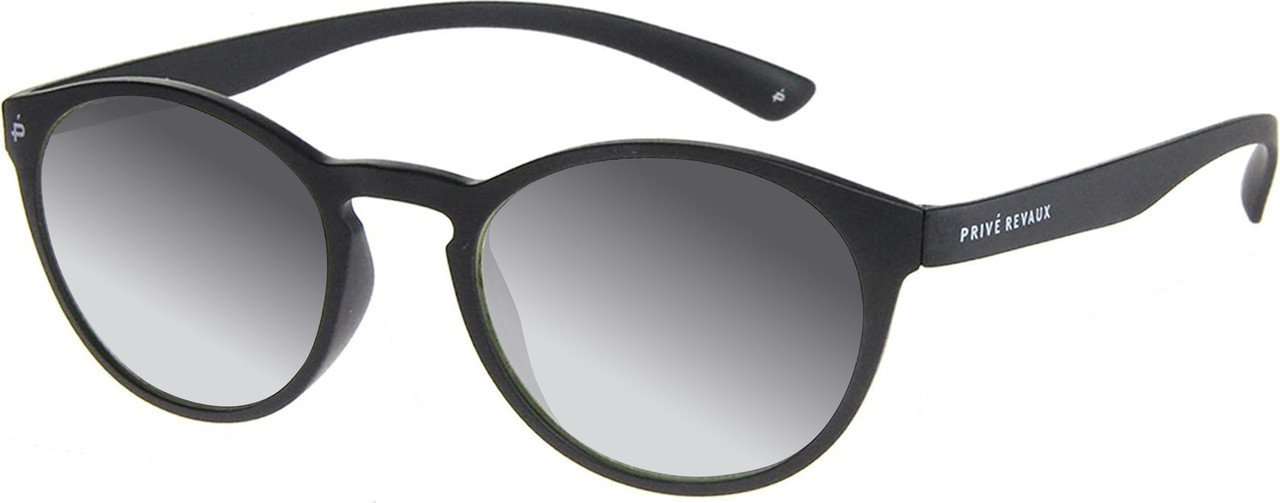 Prive Revaux Plato Unisex Round NON-polarized Sunglasses in Matte Caviar Black 49 mm with Custom Cut Grey Gradient Lenses