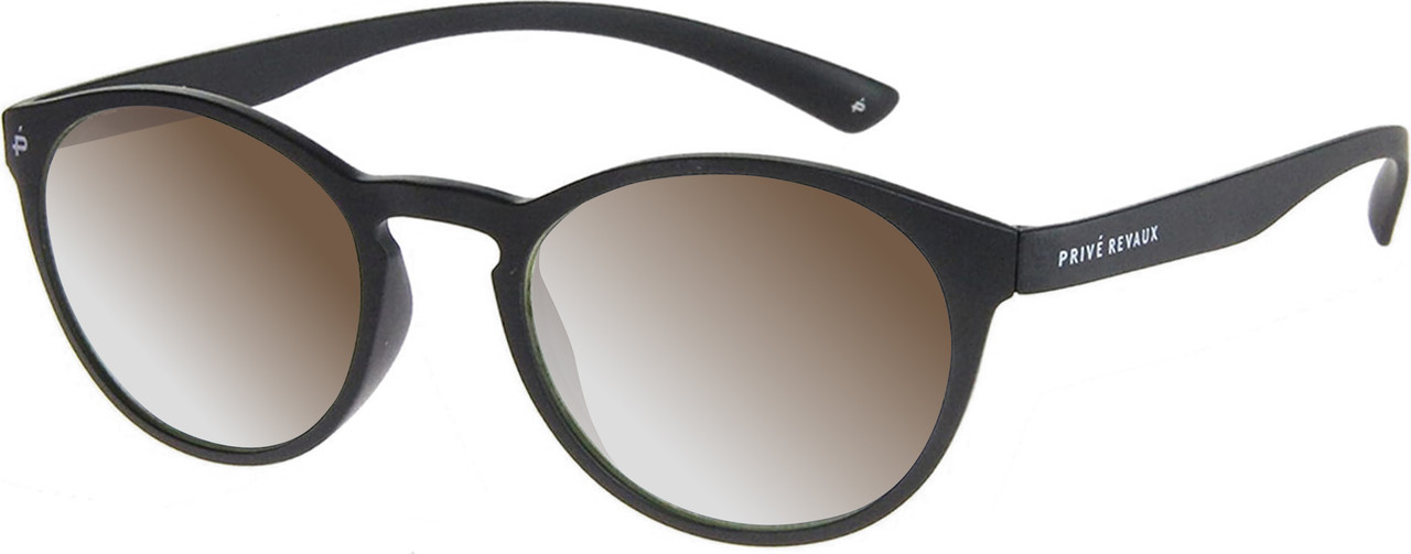Prive Revaux Plato Unisex Round NON-polarized Sunglasses in Matte Caviar Black 49 mm with Custom Cut Brown Gradient Lenses
