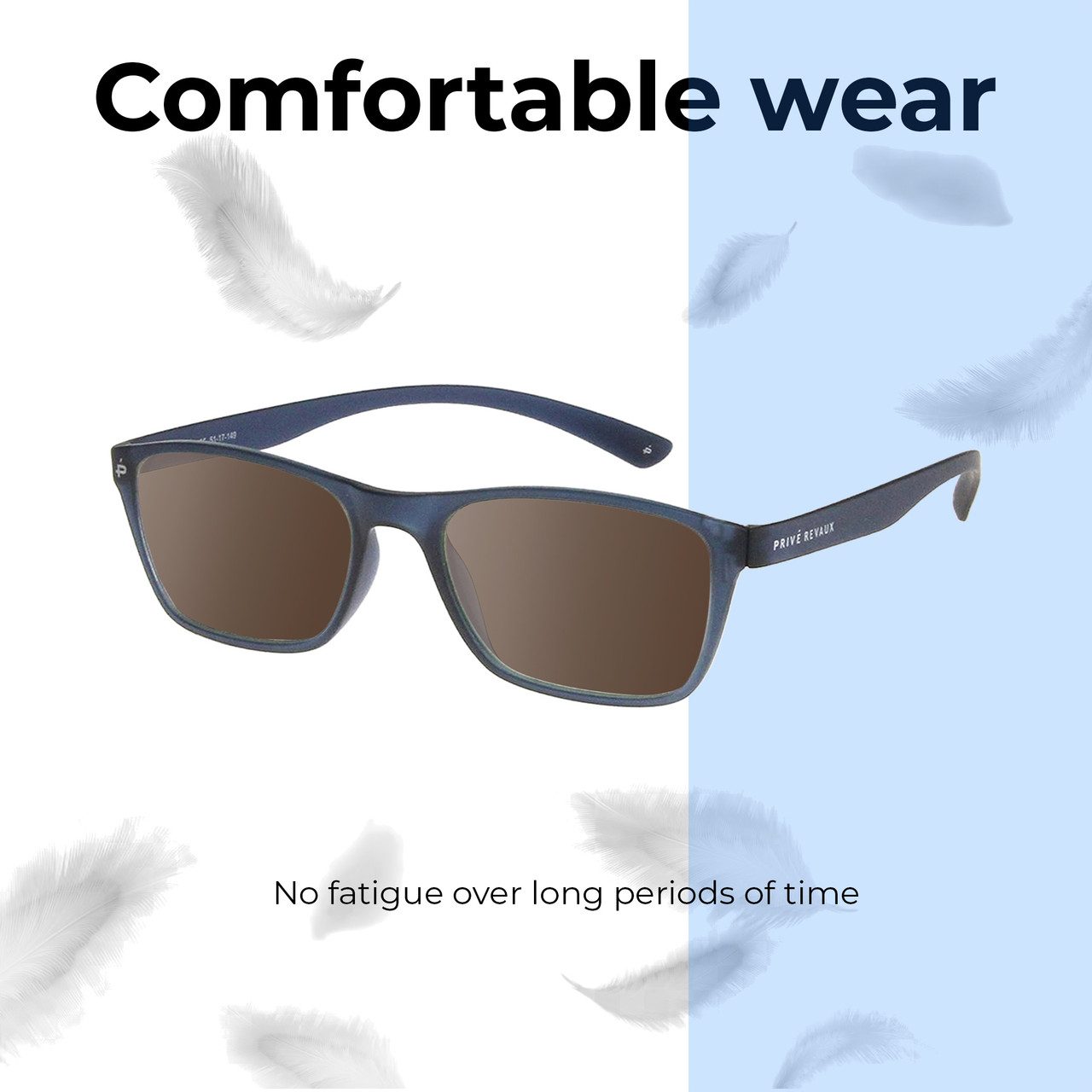 Lightweight Construction Illustration of Prive Revaux Socrates Designer Polarized Sunglasses with Custom Cut Amber Brown Lenses in Royal Blue Unisex Panthos Full Rim Acetate 51 mm