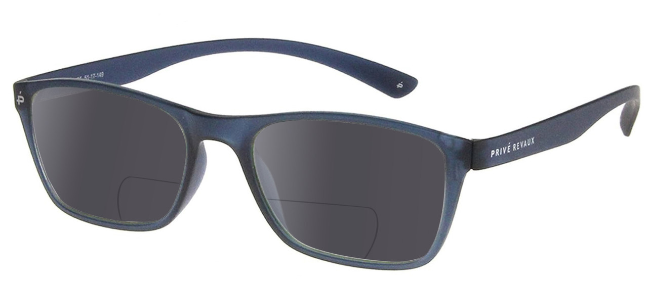 Profile View of Prive Revaux Socrates Designer Polarized Reading Sunglasses with Custom Cut Powered Smoke Grey Lenses in Royal Blue Unisex Panthos Full Rim Acetate 51 mm