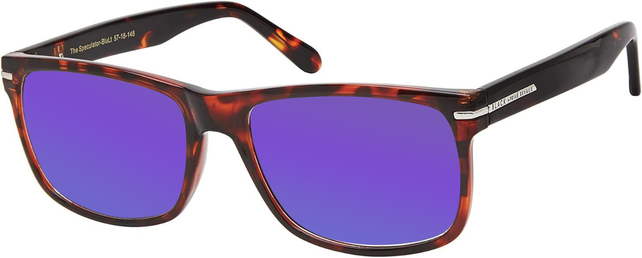 Prive Revaux Speculator Square Polarized Sunglasses Brown Tortoise Havana 57 mm with Custom Cut Purple Mirror Lenses