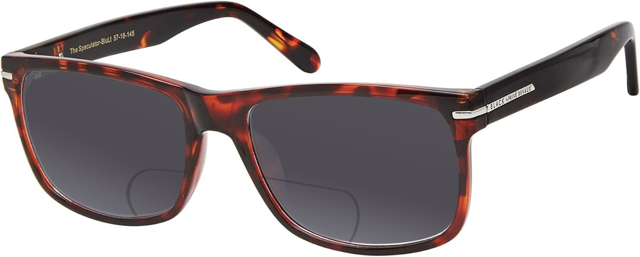 Profile View of Prive Revaux Speculator Designer Polarized Reading Sunglasses with Custom Cut Powered Smoke Grey Lenses in Chestnut Brown Tortoise Havana Unisex Square Full Rim Acetate 57 mm