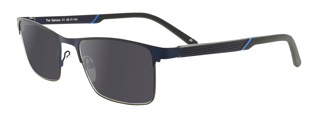 Profile View of Prive Revaux Spinoza Designer Polarized Sunglasses with Custom Cut Smoke Grey Lenses in Midnight Blue Unisex Rectangular Full Rim Metal 49 mm
