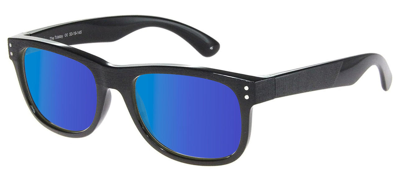 Profile View of Prive Revaux Tolstoy Designer Polarized Sunglasses with Custom Cut Blue Mirror Lenses in Caviar Black Unisex Panthos Full Rim Acetate 53 mm