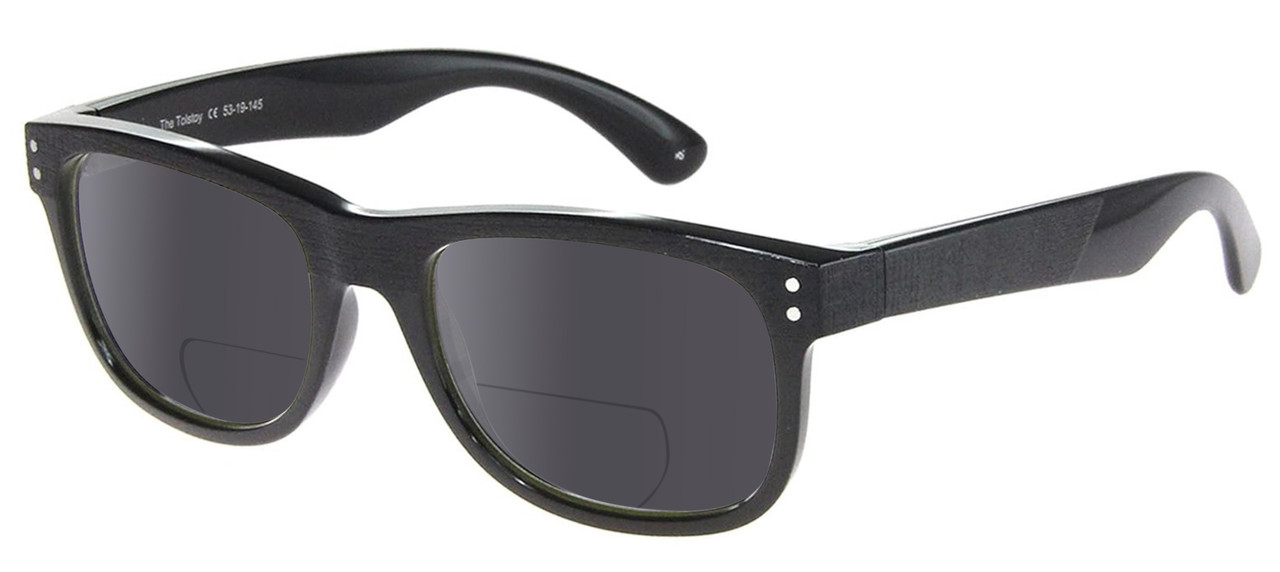 Profile View of Prive Revaux Tolstoy Designer Polarized Reading Sunglasses with Custom Cut Powered Smoke Grey Lenses in Caviar Black Unisex Panthos Full Rim Acetate 53 mm