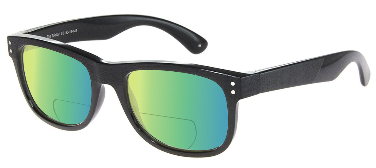 Profile View of Prive Revaux Tolstoy Designer Polarized Reading Sunglasses with Custom Cut Powered Green Mirror Lenses in Caviar Black Unisex Panthos Full Rim Acetate 53 mm