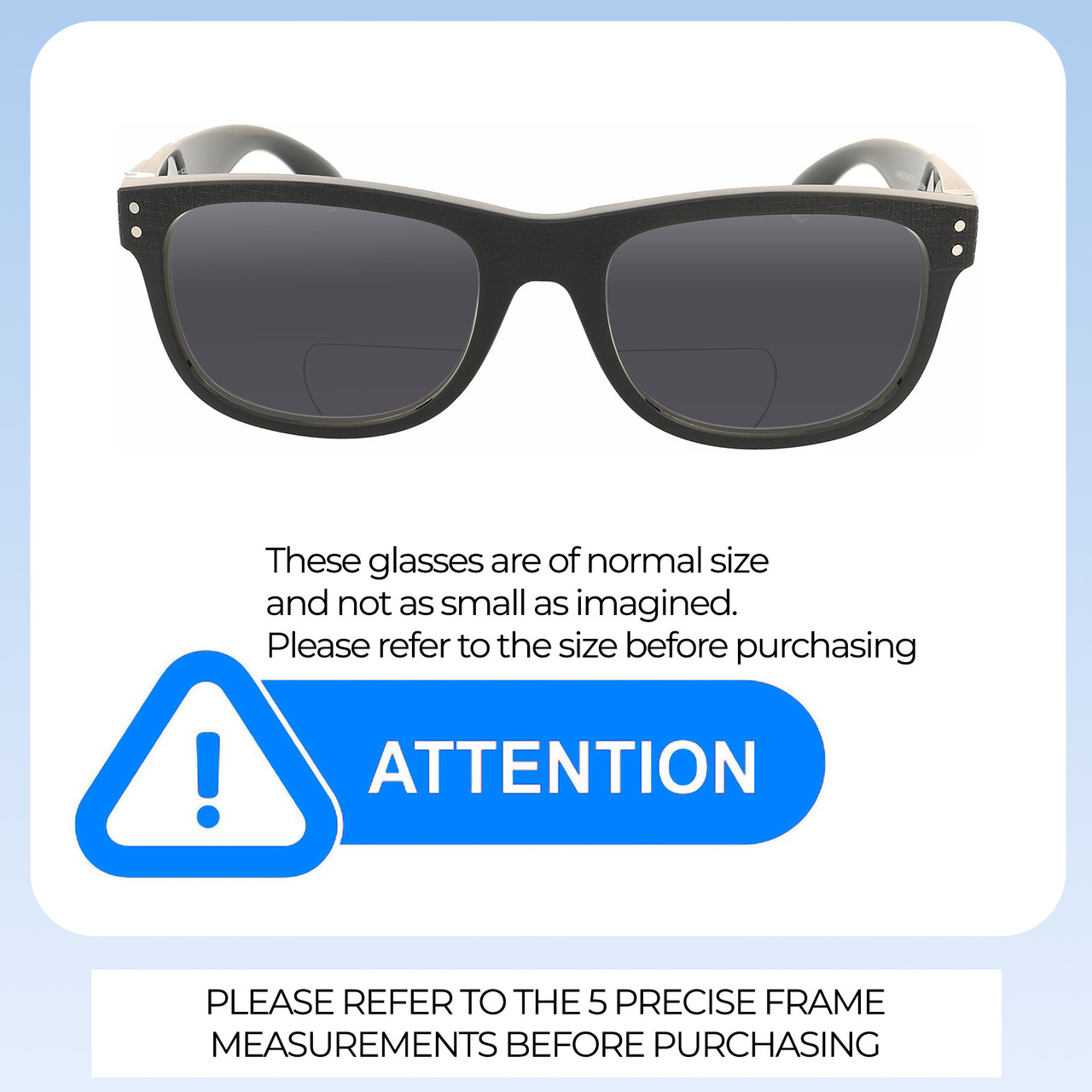 Size Awareness Illustration of Prive Revaux Tolstoy Designer Polarized Reading Sunglasses with Custom Cut Powered Smoke Grey Lenses in Caviar Black Unisex Panthos Full Rim Acetate 53 mm
