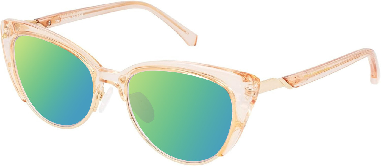 Prive Revaux Veronica Women Cat Eye Polarized Sunglasses Cantaloupe Crystal 53mm with Custom Cut Green Mirror Lenses