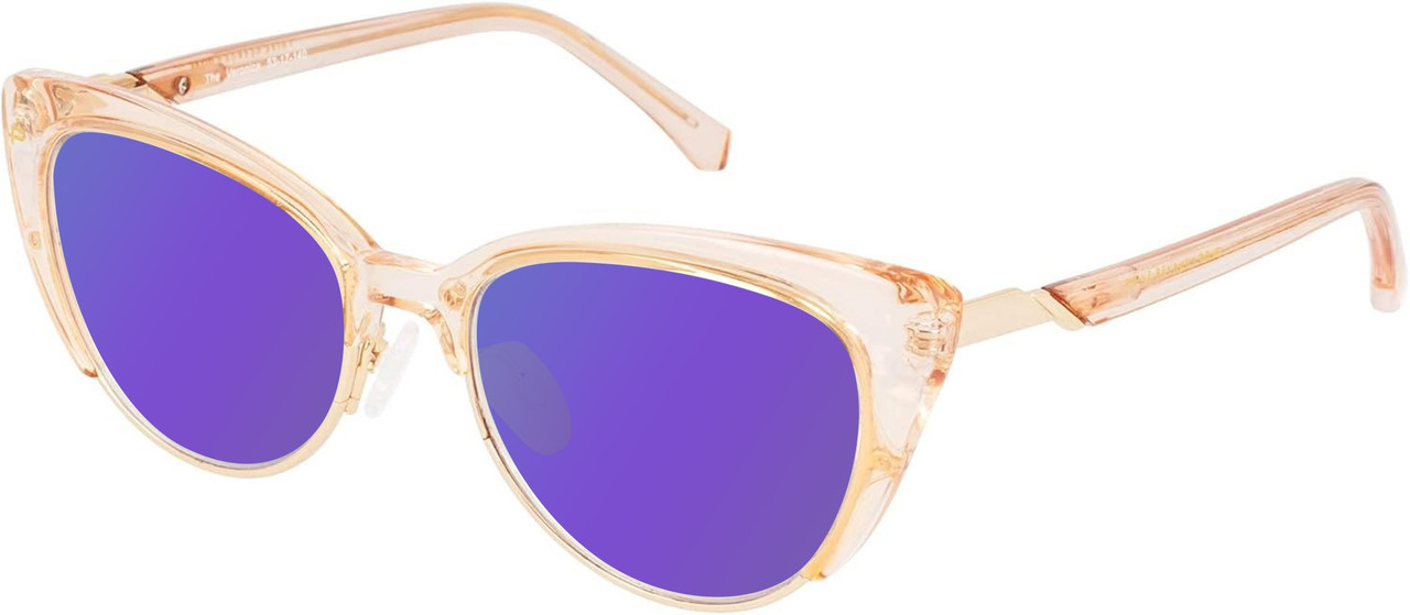 Prive Revaux Veronica Women Cat Eye Polarized Sunglasses Cantaloupe Crystal 53mm with Custom Cut Purple Mirror Lenses