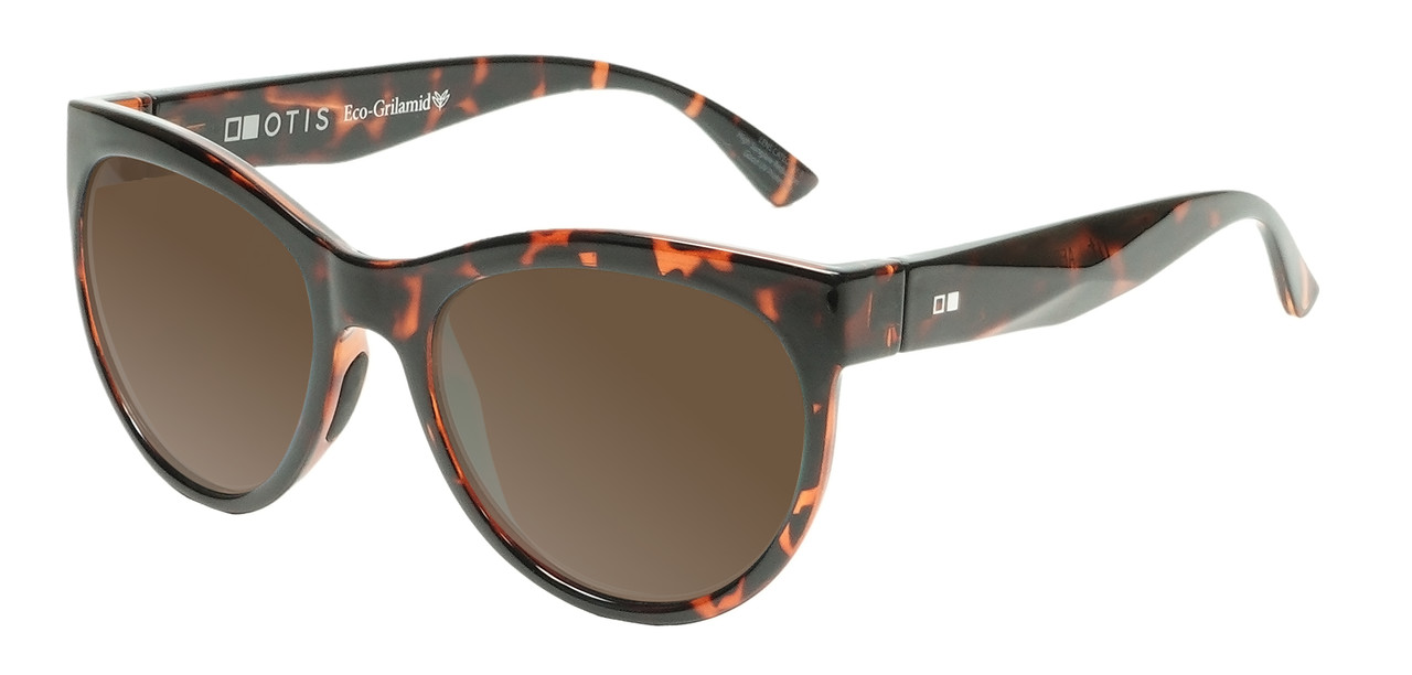 Profile View of OTIS Aerial Designer Polarized Sunglasses with Custom Cut Amber Brown Lenses in Ochre Havana Tortoise Ladies Cat Eye Full Rim Acetate 56 mm