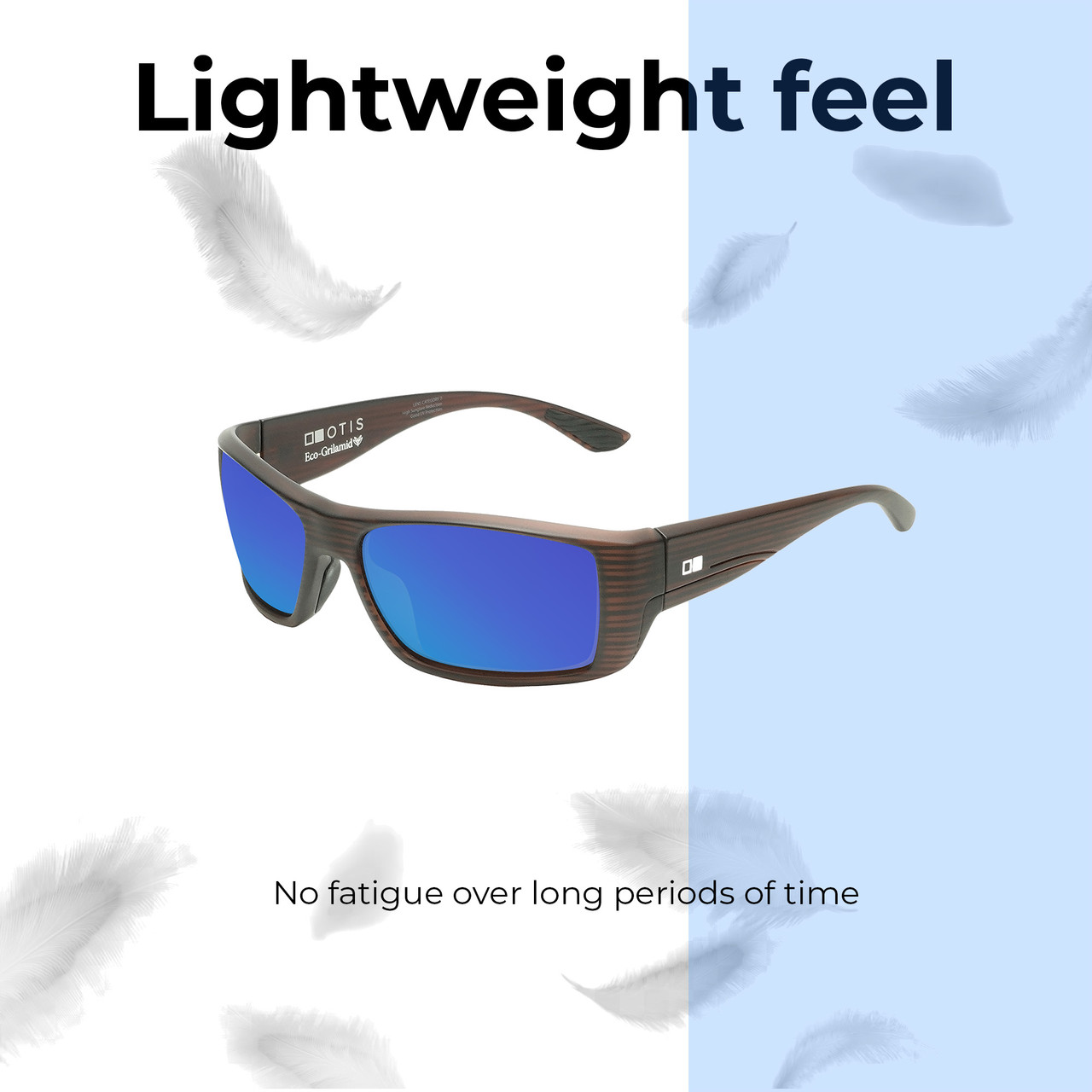 Lightweight Construction Illustration of OTIS Coastin Slim Designer Polarized Sunglasses with Custom Cut Blue Mirror Lenses in Matte Woodland Unisex Rectangular Full Rim Acetate 61 mm