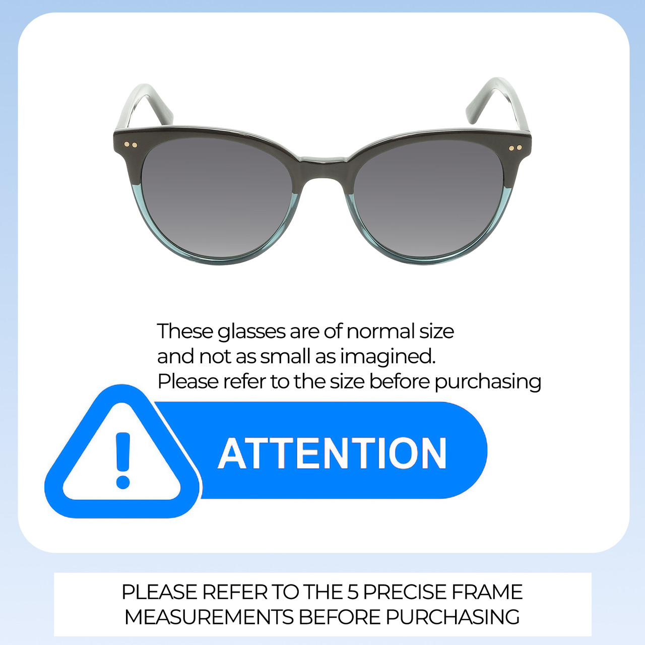 Size Awareness Illustration of OTIS Jazmine Designer Polarized Sunglasses with Custom Cut Smoke Grey Lenses in Eco Teal Bark Smokey Unisex Round Full Rim Acetate 53 mm
