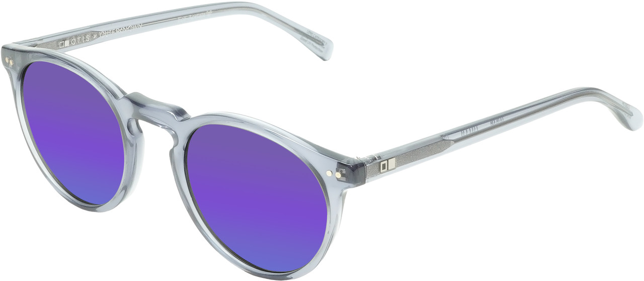 OTIS Omar Round Polarized Sunglasses in Eco Crystal Wave Neutral 50mm 10 OPTIONS with Custom Cut Purple Mirror Lenses