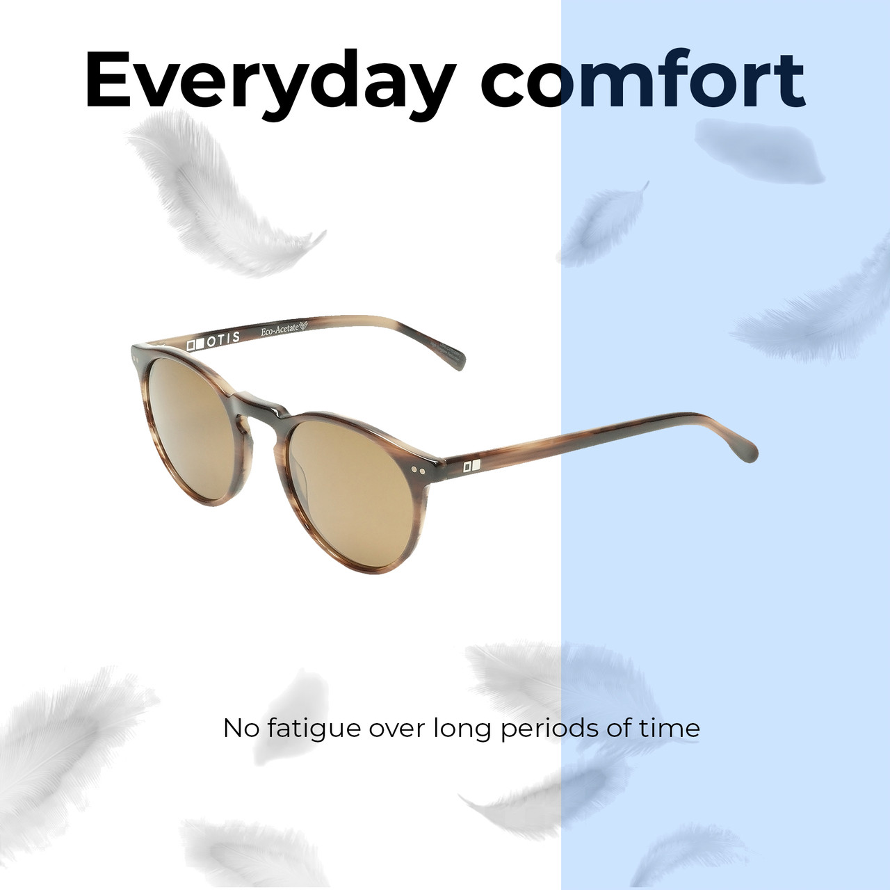 Lightweight Construction Illustration of OTIS Omar Unisex Round Designer Sunglasses Eco Hornwood/Brown Polarized Glass 50mm