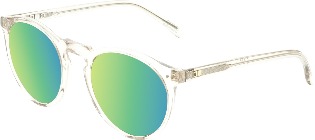 OTIS Omar X Unisex Round Polarized Sunglasses in Eco Crystal Sand 52mm 10 OPTION with Custom Cut Green Mirror Lenses