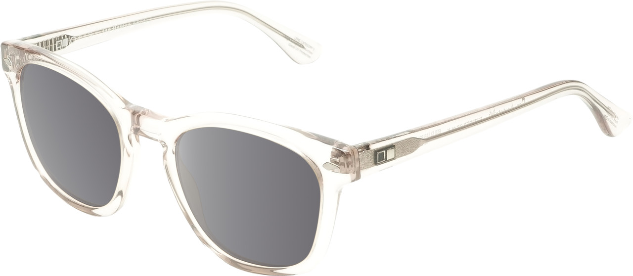 Profile View of OTIS Summer of 67 X Designer Polarized Sunglasses with Custom Cut Smoke Grey Lenses in Eco Clear Unisex Square Full Rim Acetate 52 mm