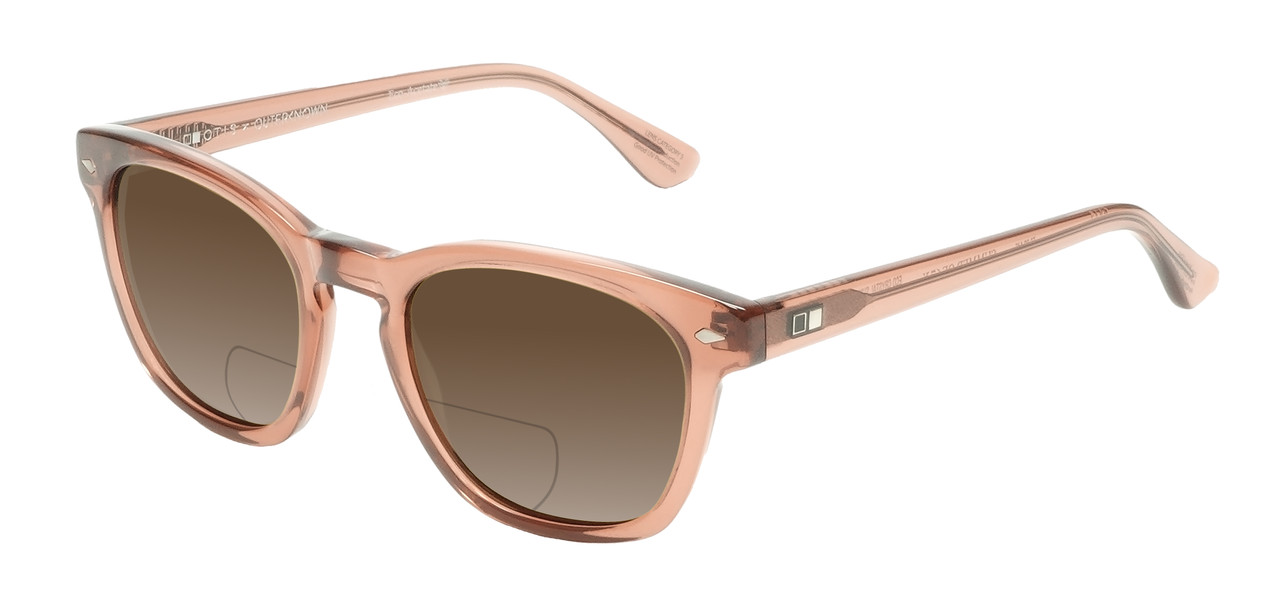 Profile View of OTIS Summer of 67 X Designer Polarized Reading Sunglasses with Custom Cut Powered Amber Brown Lenses in Eco Crystal Sunset Unisex Square Full Rim Acetate 52 mm
