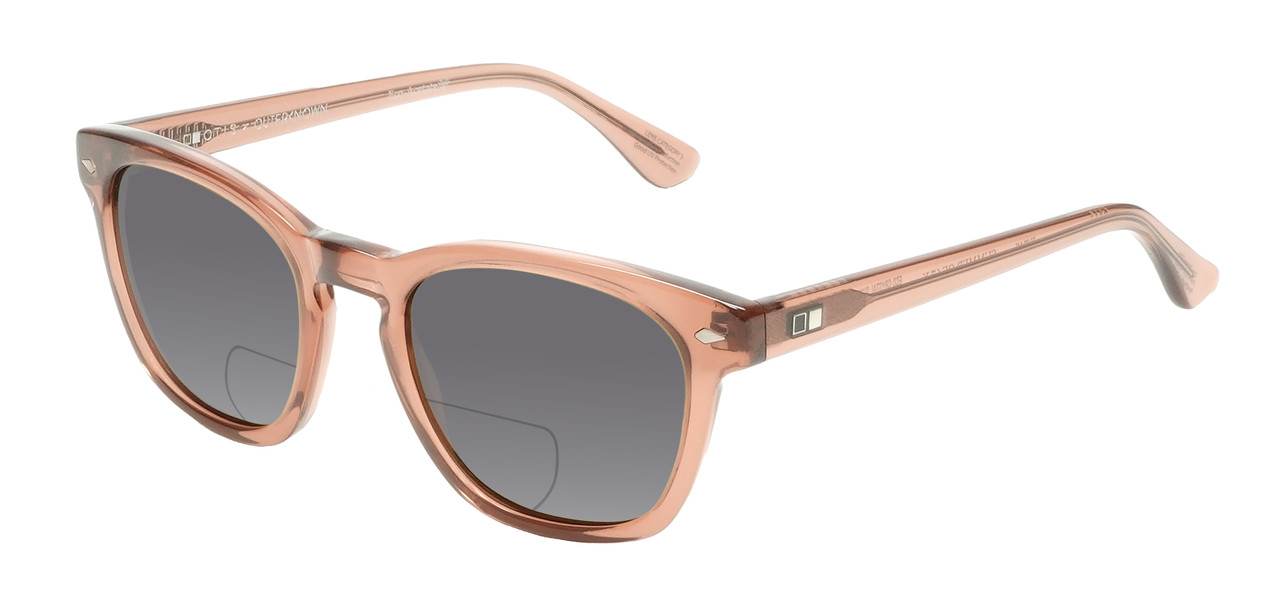 Profile View of OTIS Summer of 67 X Designer Polarized Reading Sunglasses with Custom Cut Powered Smoke Grey Lenses in Eco Crystal Sunset Unisex Square Full Rim Acetate 52 mm