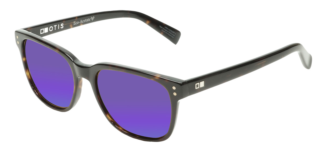 OTIS Test of Time X Unisex Square Polarized Sunglasses Eco Havana 55mm 10 OPTION with Custom Cut Purple Mirror Lenses