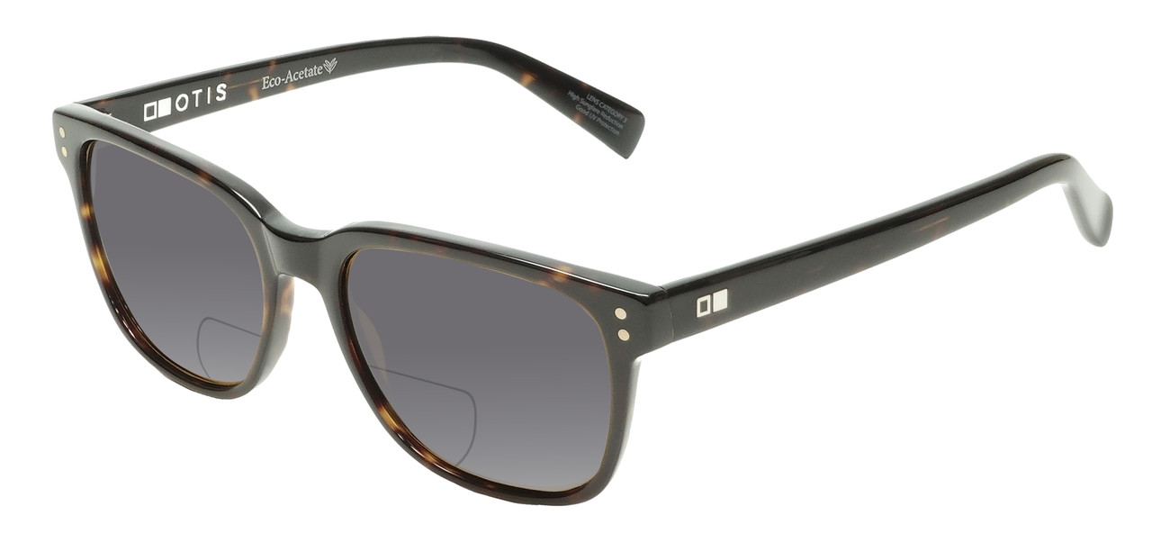 Profile View of OTIS Test of Time X Designer Polarized Reading Sunglasses with Custom Cut Powered Smoke Grey Lenses in Eco Havana Tortoise Unisex Square Full Rim Acetate 55 mm