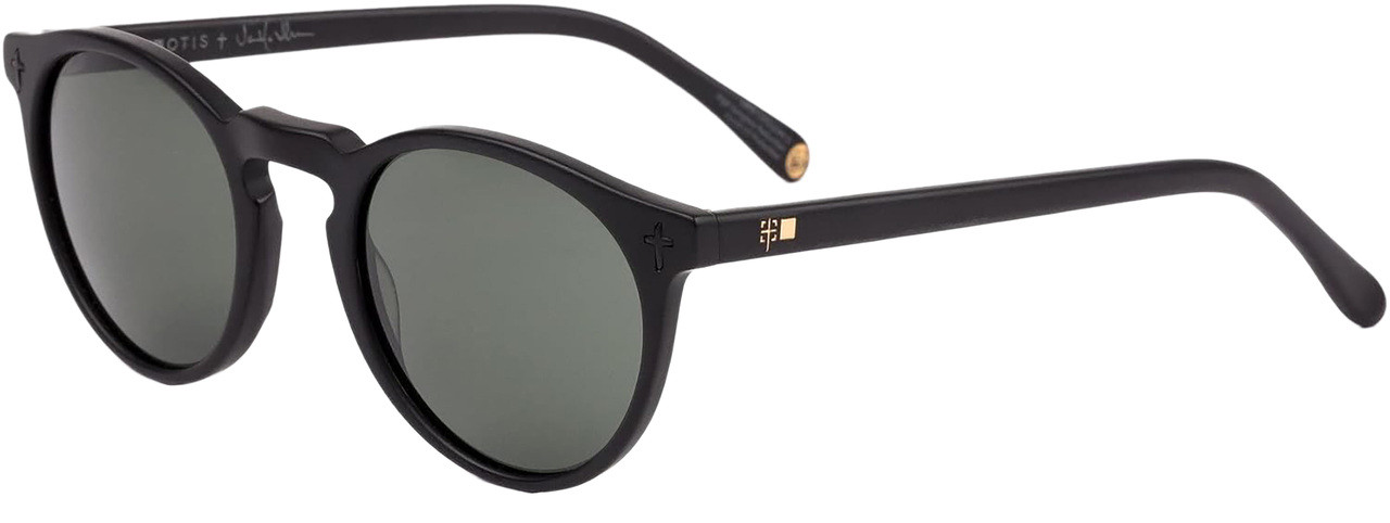 Profile View of OTIS Omar Unisex Round Full Rim Sunglasses Matte Black/Grey Polarized Glass 50mm
