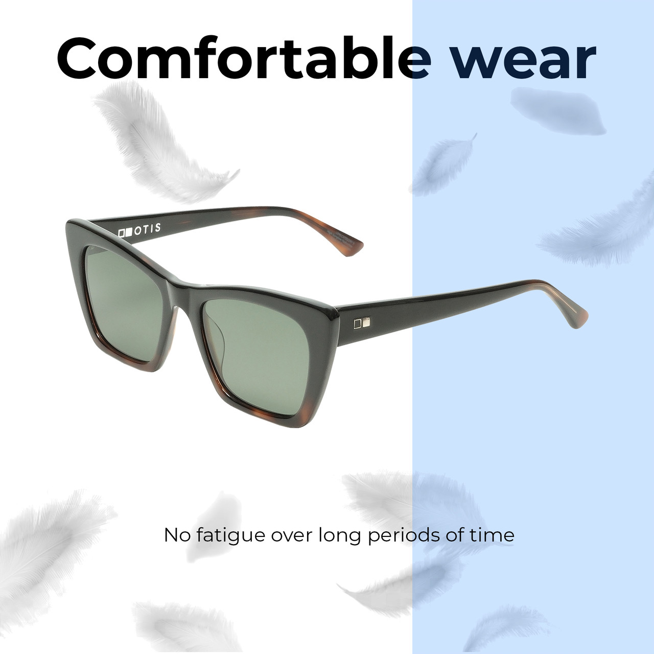 Lightweight Construction Illustration of OTIS Vixen Womens Cat Eye Sunglasses Black Dark Havana/Grey Polarized Glass 53mm