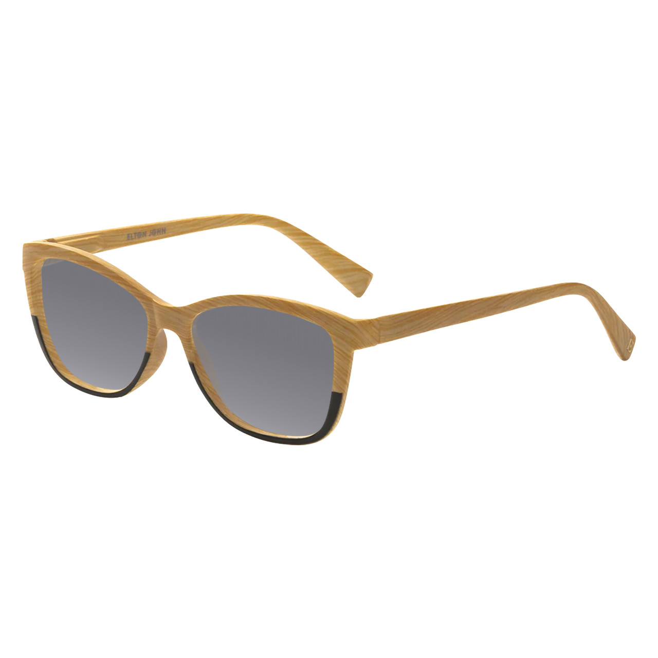 Profile View of Elton John Ambient Designer Polarized Sunglasses with Custom Cut Smoke Grey Lenses in Wood Stripe Black Fade Unisex Cat Eye Full Rim Acetate 54 mm
