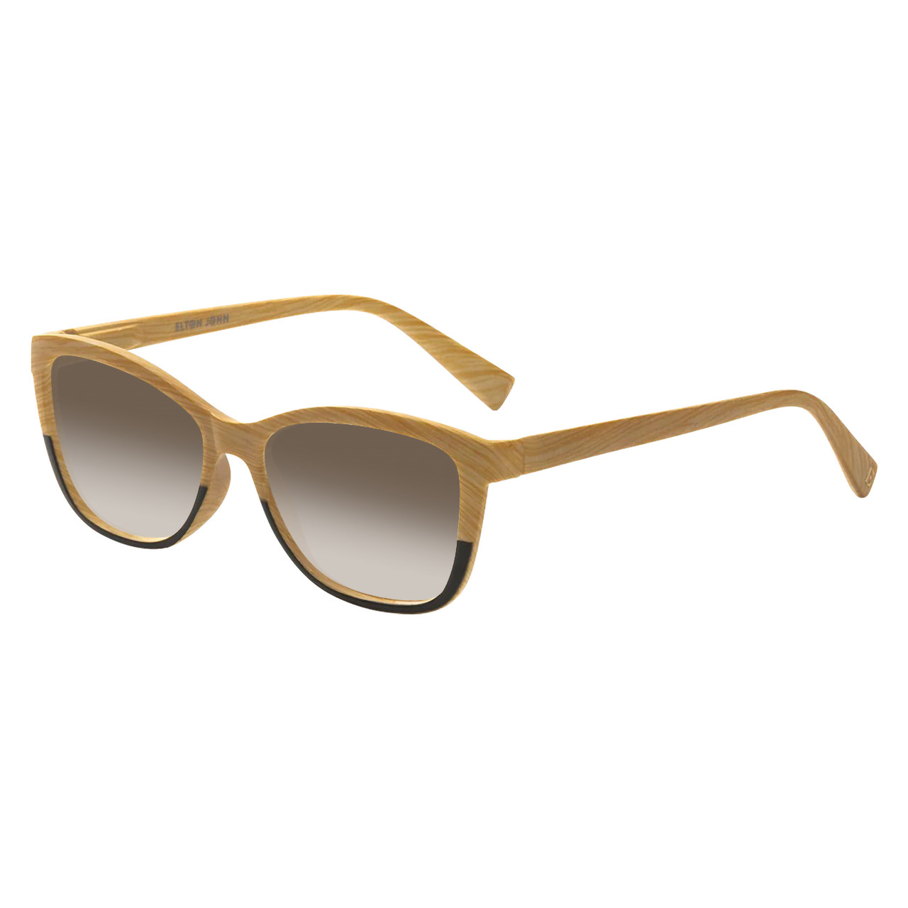 Elton John Ambient Unisex Cat Eye Designer NON-polarized Sunglasses in Wood Stripe Black Fade 54mm CHOOSE LENS COLOR with Custom Cut Brown Gradient Lenses