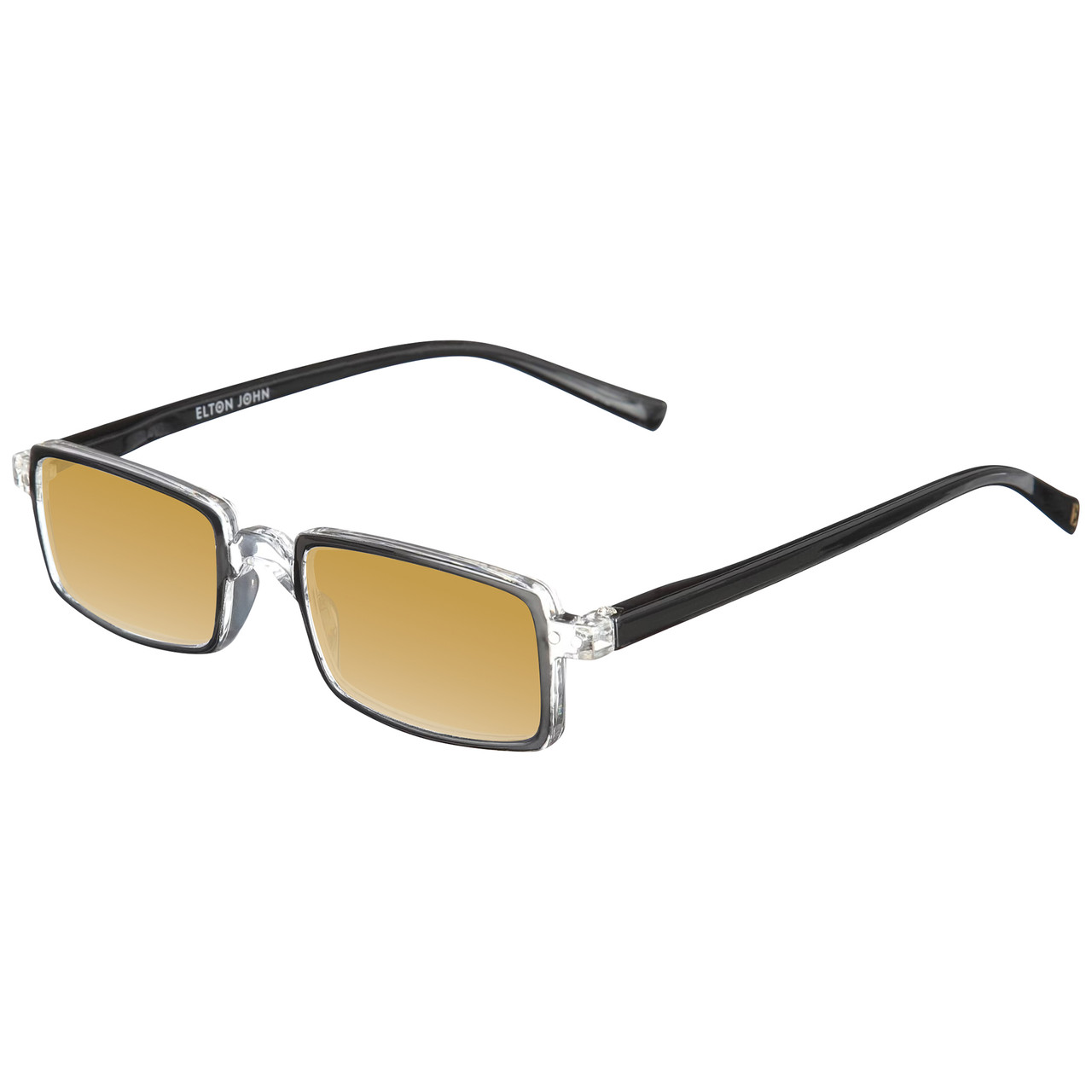 Elton John Bullet Unisex Rectangular Designer Polarized Sunglasses in Black Crystal 47mm CHOOSE LENS COLOR with Custom Cut Gold Mirror Lenses