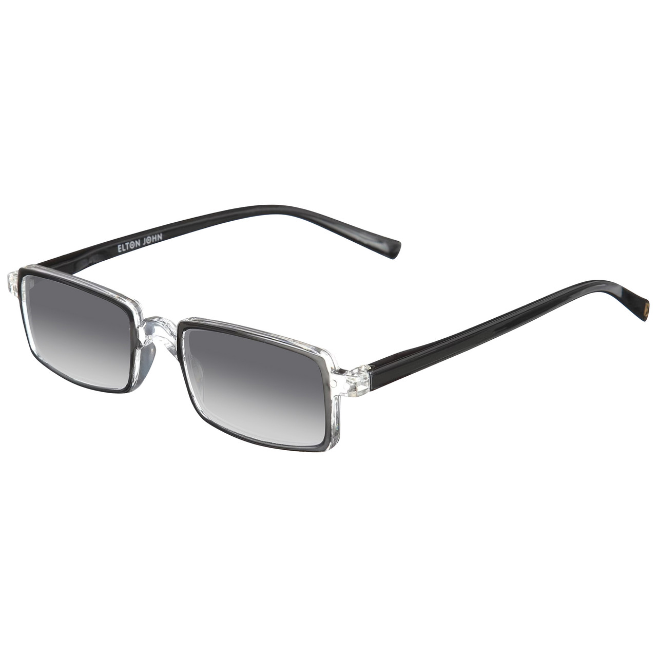 Elton John Bullet Unisex Rectangular Designer NON-polarized Sunglasses in Black Crystal 47mm CHOOSE LENS COLOR with Custom Cut Grey Gradient Lenses