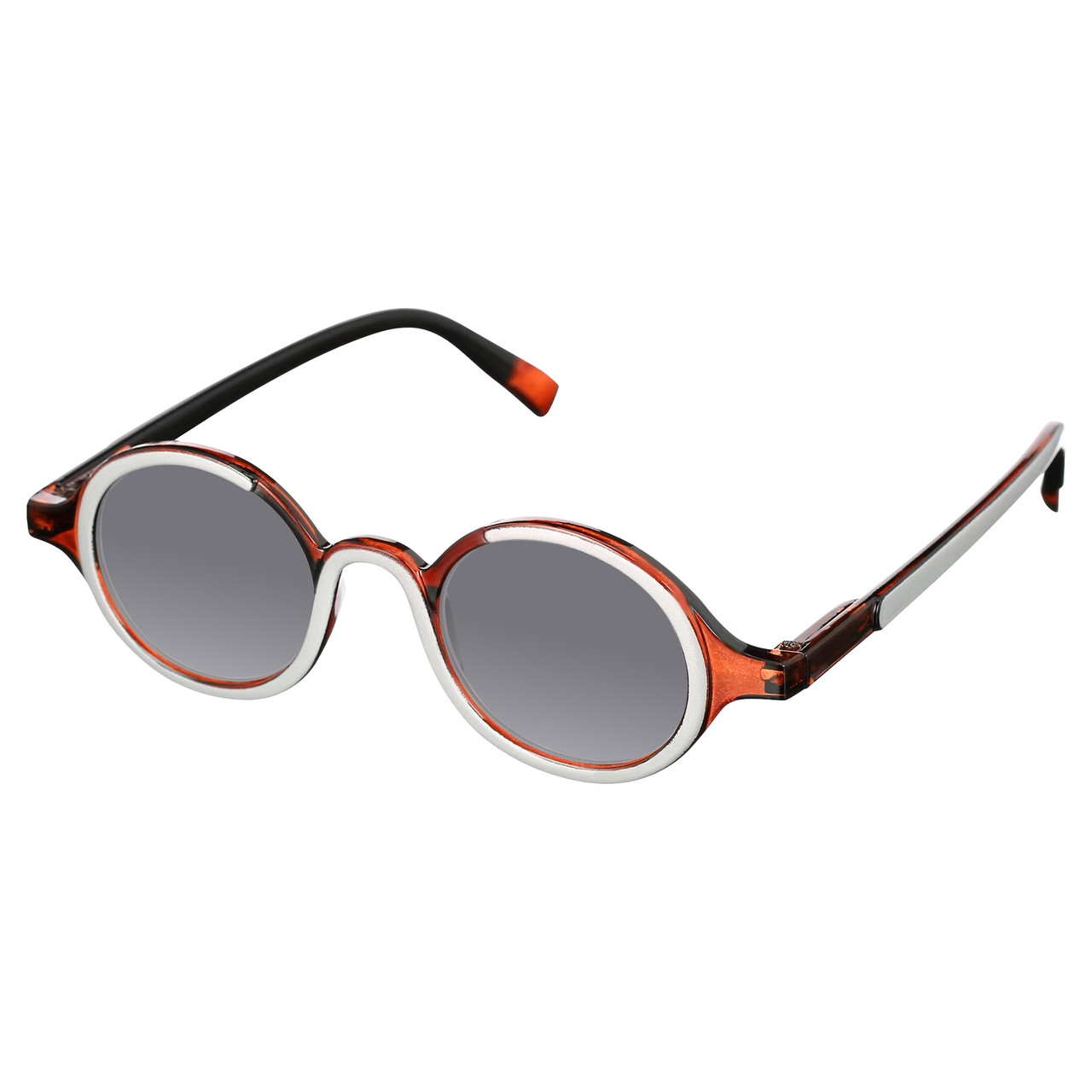 Profile View of Elton John Mash Up Designer Polarized Sunglasses with Custom Cut Smoke Grey Lenses in Red Crystal Unisex Round Full Rim Acetate 44 mm