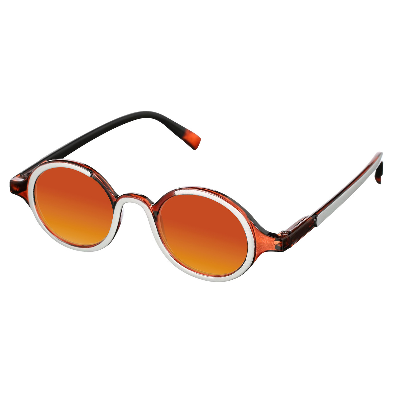 Profile View of Elton John Mash Up Designer Polarized Sunglasses with Custom Cut Red Mirror Lenses in Red Crystal Unisex Round Full Rim Acetate 44 mm
