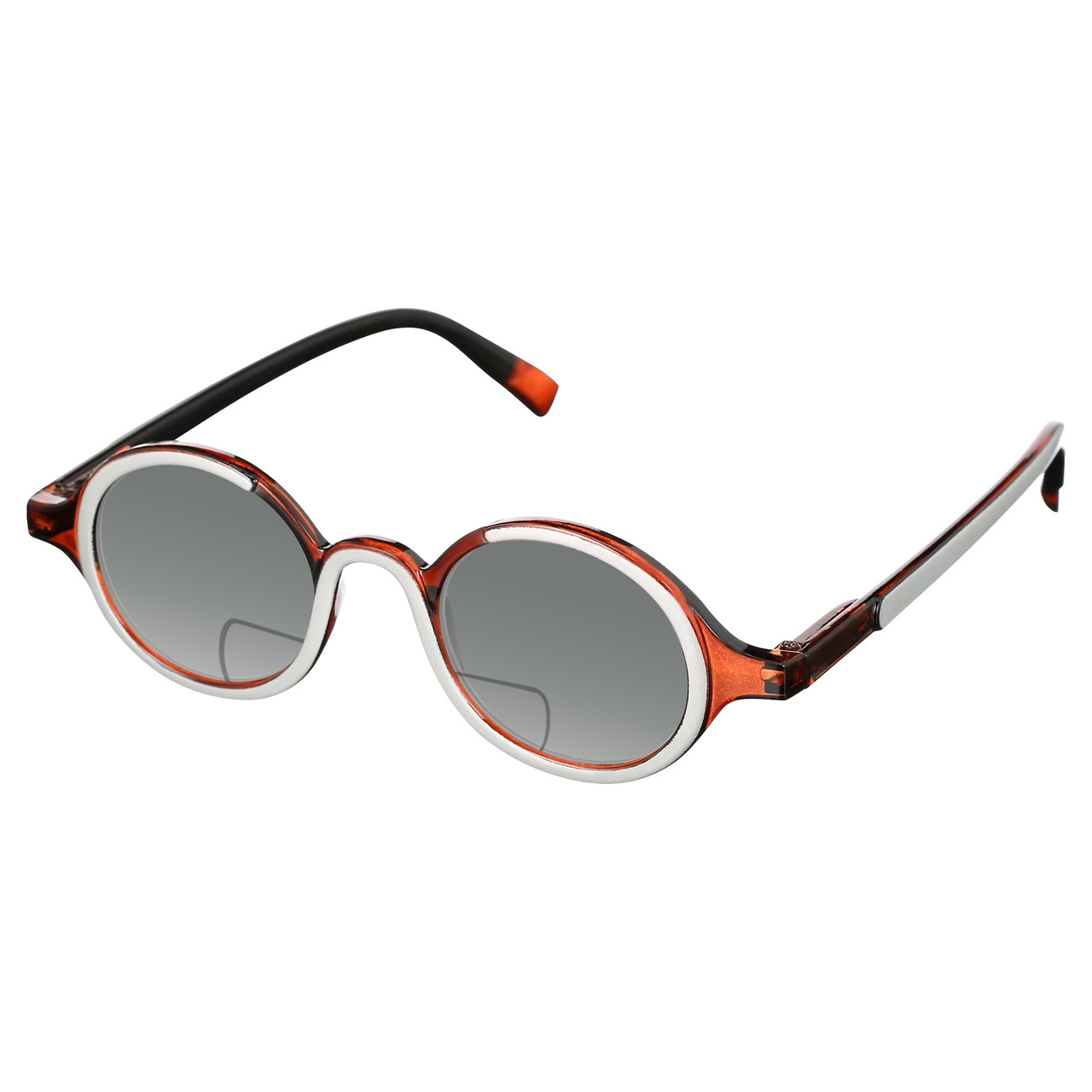 Profile View of Elton John Mash Up Designer Polarized Reading Sunglasses with Custom Cut Powered Smoke Grey Lenses in Red Crystal Unisex Round Full Rim Acetate 44 mm