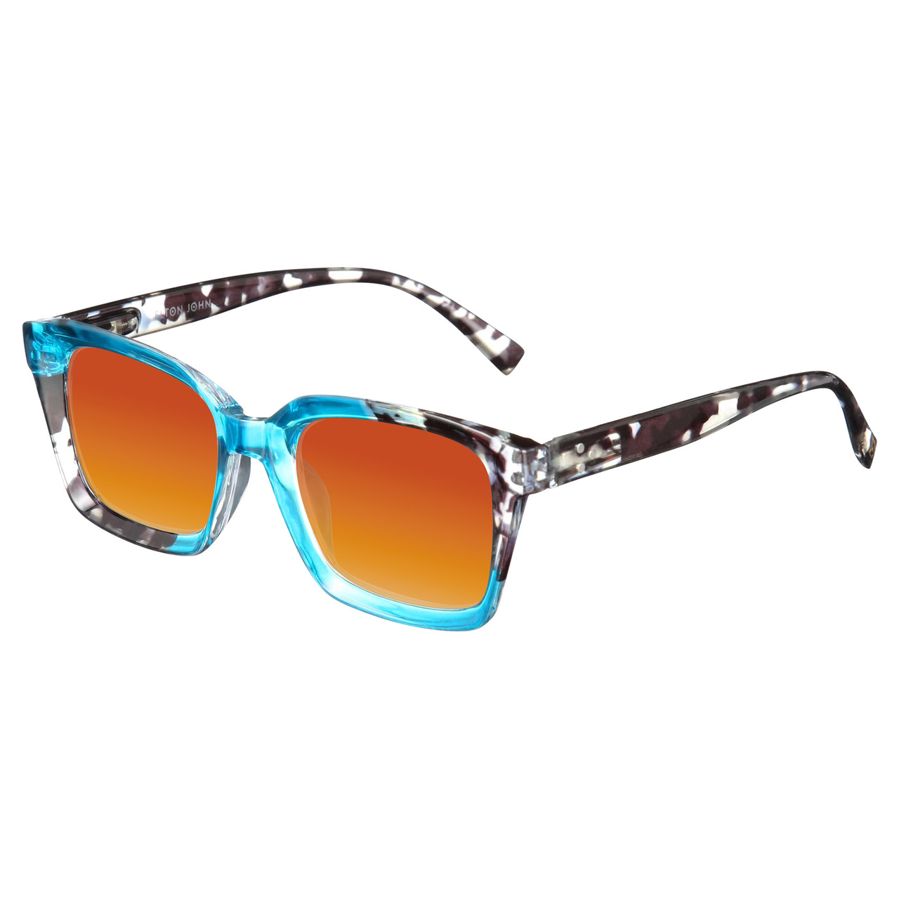 Profile View of Elton John Remix 1 Designer Polarized Sunglasses with Custom Cut Red Mirror Lenses in Sapphire Blue Marble Black White Unisex Round Full Rim Acetate 49 mm