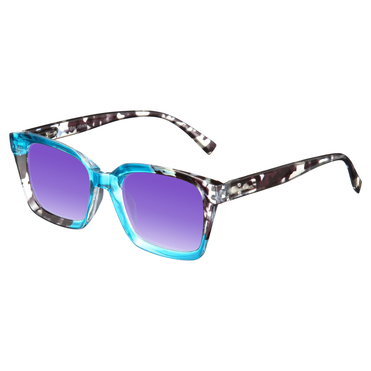 Elton John Remix 1 Unisex Round Designer Polarized Sunglasses in Sapphire Blue Marble Black White 49mm CHOOSE LENS COLOR with Custom Cut Purple Mirror Lenses