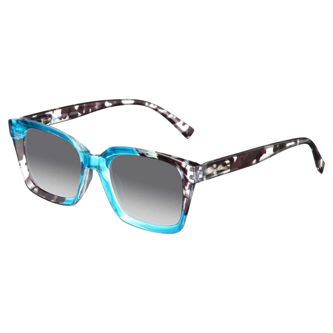 Elton John Remix 1 Unisex Round Designer NON-polarized Sunglasses in Sapphire Blue Marble Black White 49mm CHOOSE LENS COLOR with Custom Cut Grey Gradient Lenses
