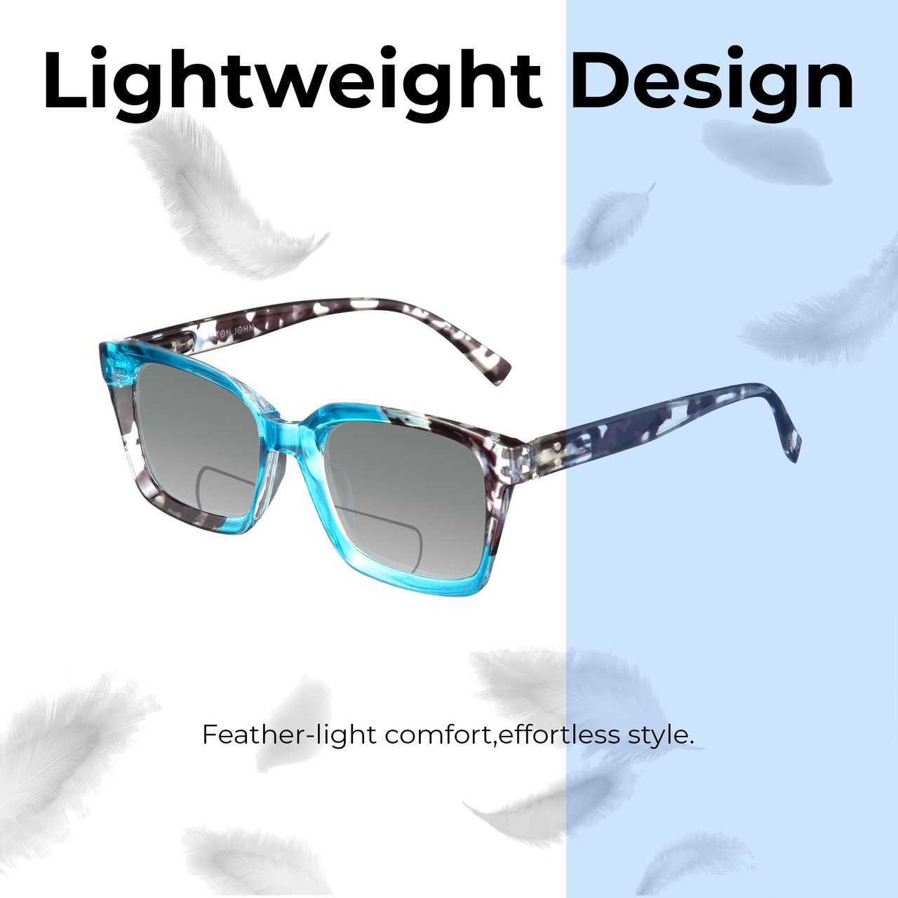 Lightweight Construction Illustration of Elton John Remix 1 Designer Polarized Reading Sunglasses with Custom Cut Powered Smoke Grey Lenses in Sapphire Blue Marble Black White Unisex Round Full Rim Acetate 49 mm